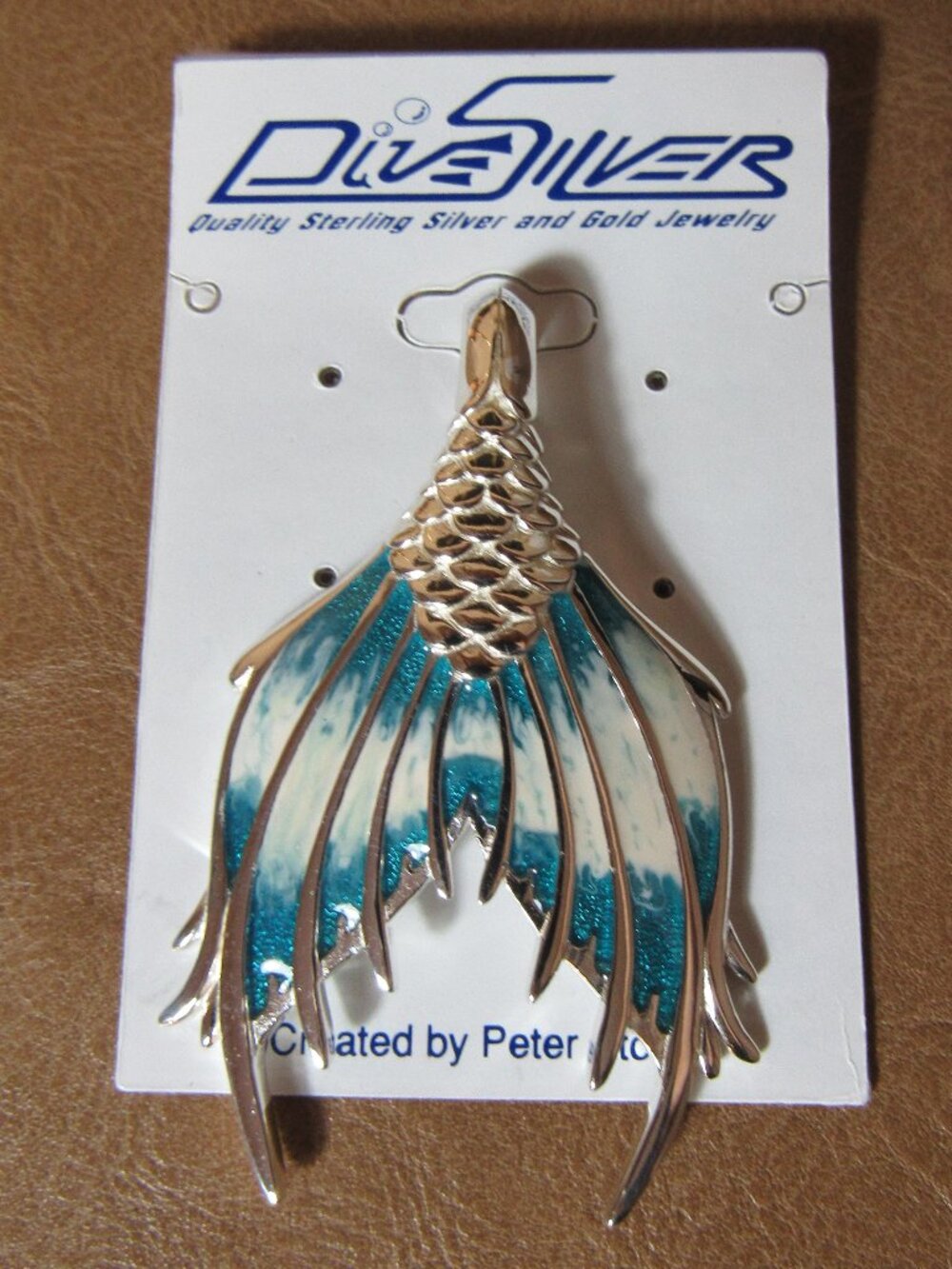 NEW Mermaid Tail Blue with Enamel Sterling Silver Pendant Peter Stone